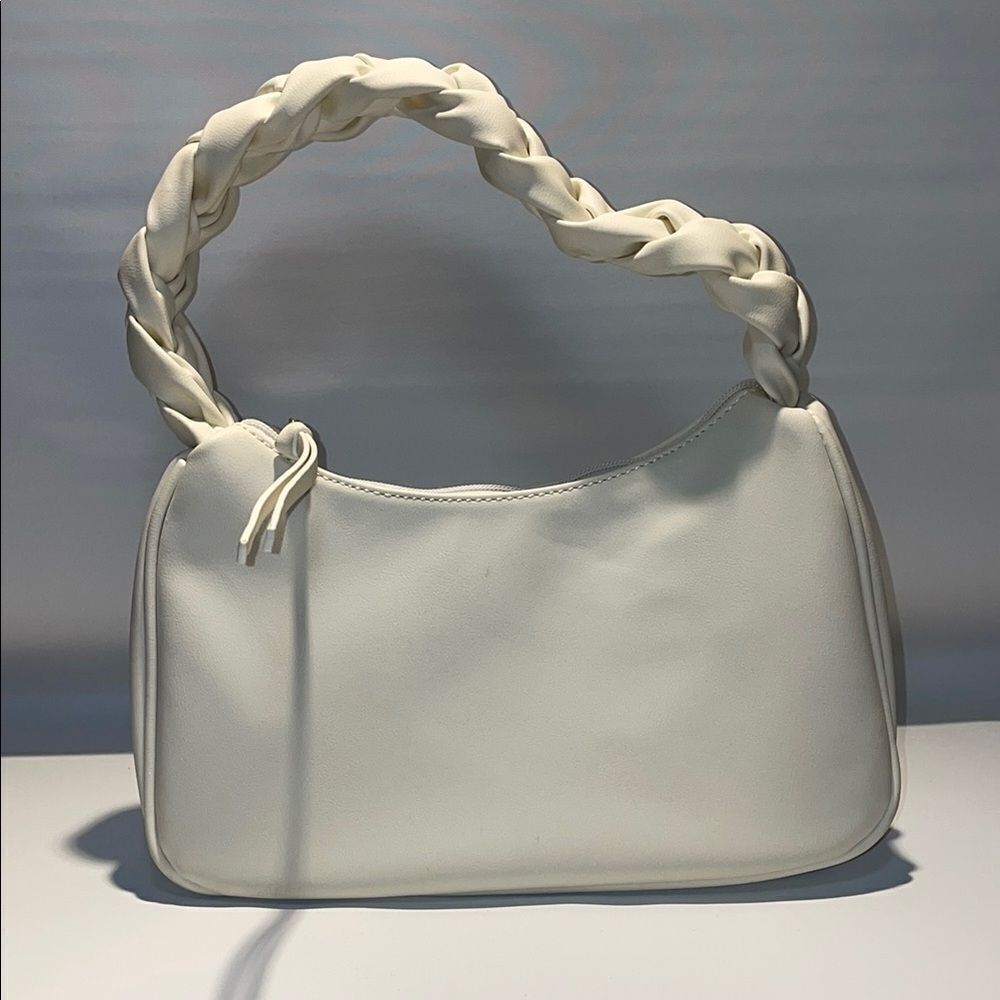 Elegant white faux leather Braided Handle Bag